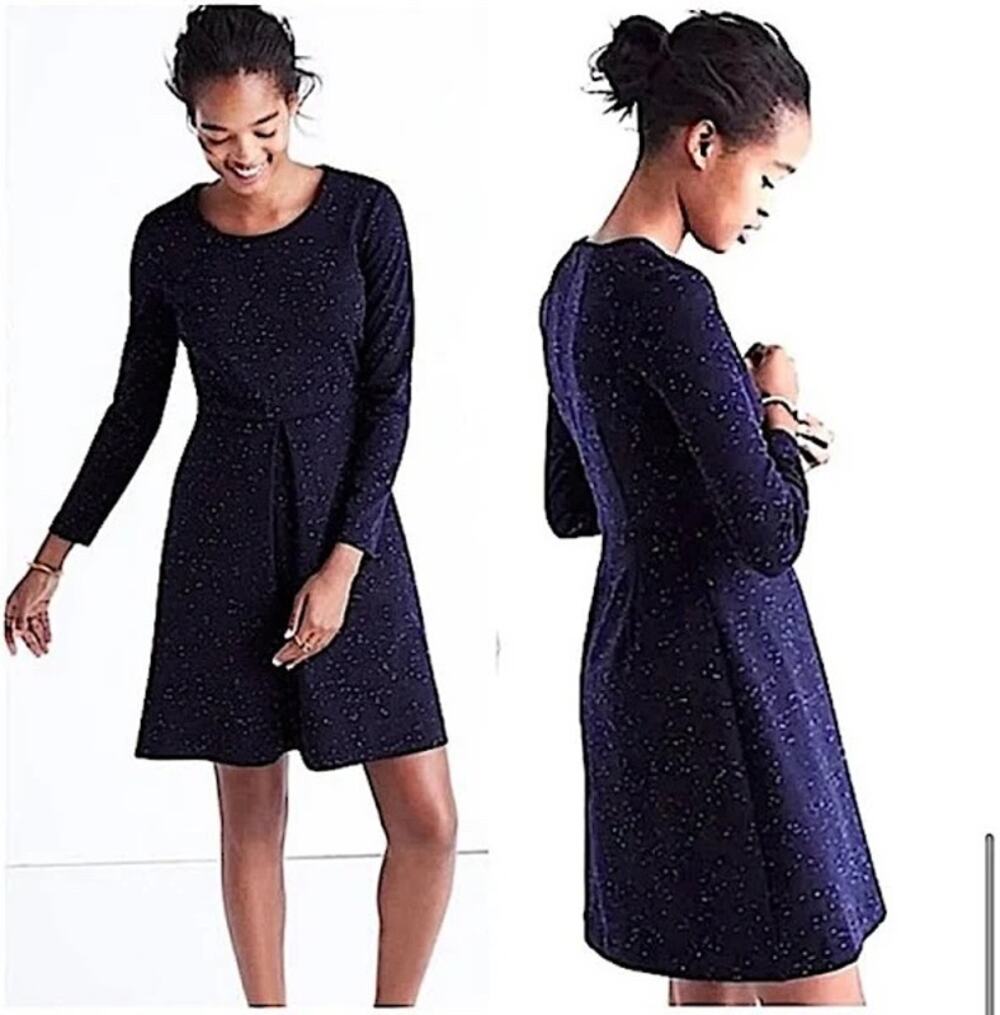 MADEWELL Gia Marled Long Sleeves Concept Dress In Navy Blue Sz 00
